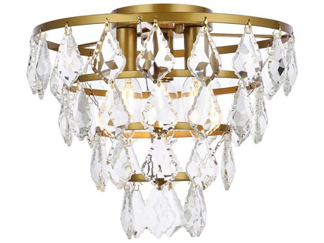 Elegant Lighting Ella 3-Light Brass Crystal Flush Mount