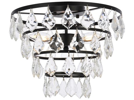 Elegant Lighting Ella 3-Light Black Crystal Flush Mount