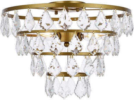 Elegant Lighting Ella 3-Light Brass Crystal Flush Mount