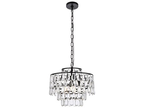 Elegant Lighting Mila 3-Light Black Crystal Pendant
