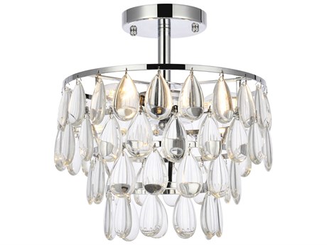 Elegant Lighting Mila 3-Light Chrome Crystal Semi Flush Mount