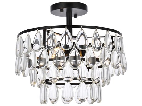 Elegant Lighting Mila 3-Light Black Crystal Semi Flush Mount