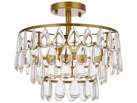 Elegant Lighting Mila 3-Light Brass Crystal Semi Flush Mount