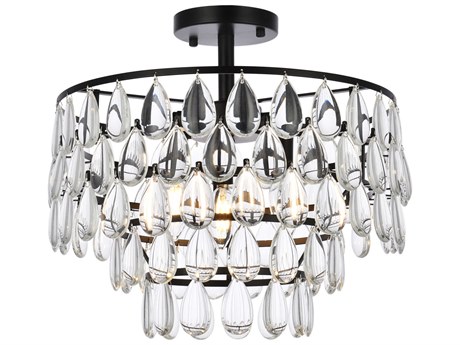 Elegant Lighting Mila 3-Light Black Crystal Semi Flush Mount