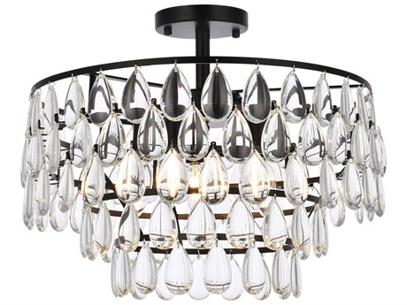 Elegant Lighting Mila 5-Light Black Crystal Semi Flush Mount