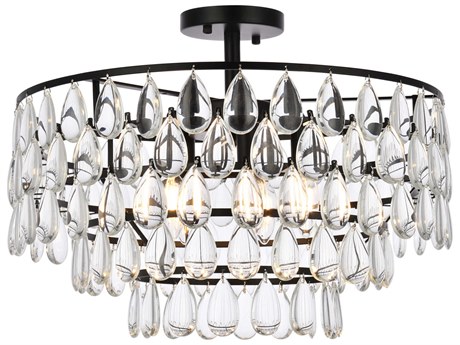 Elegant Lighting Mila 5-Light Black Crystal Semi Flush Mount