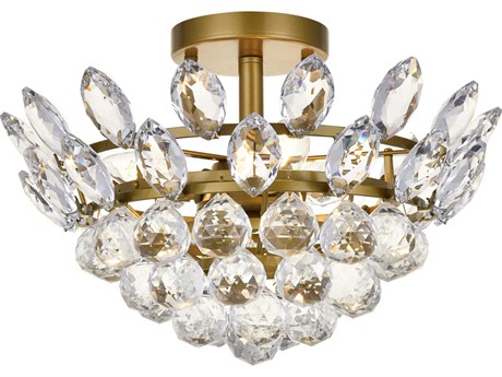 Elegant Lighting Emilia 3-Light Brass Crystal Semi Flush Mount