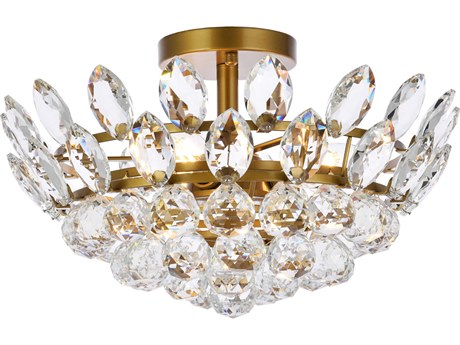 Elegant Lighting Emilia 3-Light Brass Crystal Semi Flush Mount