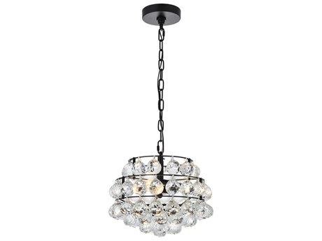 Elegant Lighting Savannah 3-Light Black Crystal Mini Pendant