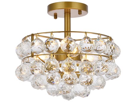 Elegant Lighting Savannah 3-Light Brass Crystal Semi Flush Mount