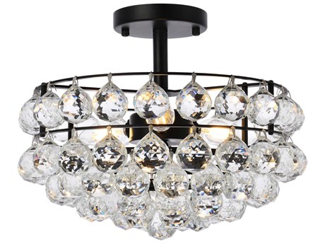 Elegant Lighting Savannah 3-Light Black Crystal Semi Flush Mount