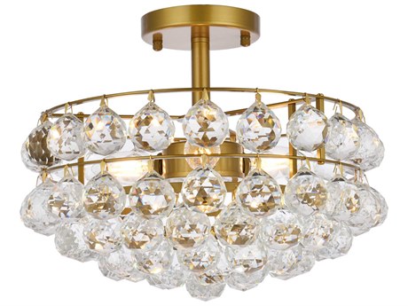 Elegant Lighting Savannah 3-Light Brass Crystal Semi Flush Mount