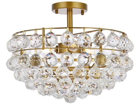 Elegant Lighting Savannah 3-Light Brass Crystal Semi Flush Mount