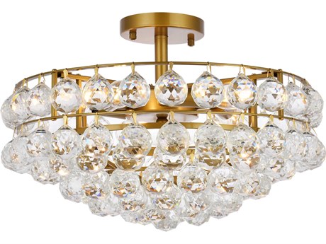 Elegant Lighting Savannah 5-Light Brass Crystal Semi Flush Mount