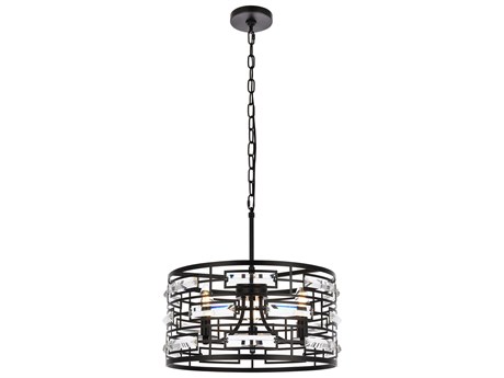 Elegant Lighting Kennedy 3-Light Black Crystal Drum Chandelier