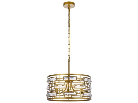 Elegant Lighting Kennedy 3-Light Brass Crystal Drum Chandelier