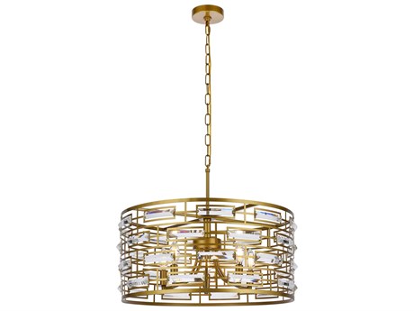 Elegant Lighting Kennedy 5-Light Brass Crystal Drum Chandelier