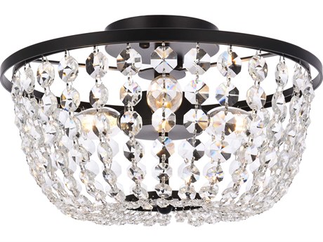 Elegant Lighting Cora 3-Light Black Crystal Semi Flush Mount