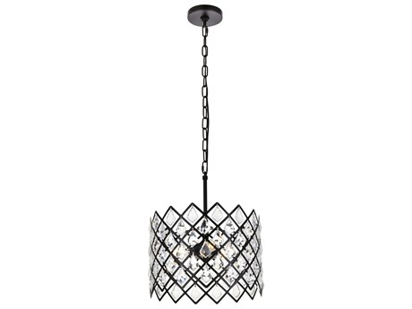 Elegant Lighting Lyla 3-Light Black Crystal Drum Pendant