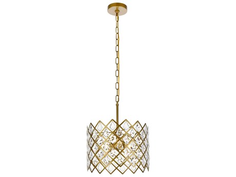 Elegant Lighting Lyla 3-Light Brass Crystal Drum Pendant