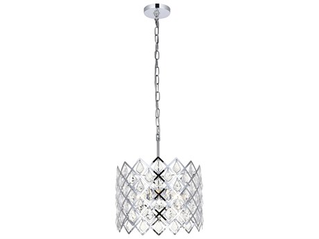 Elegant Lighting Lyla 3-Light Chrome Crystal Drum Pendant
