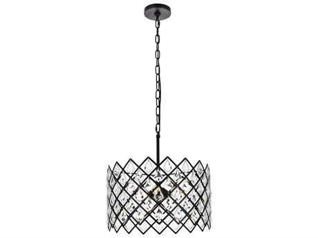 Elegant Lighting Lyla 3-Light Black Crystal Drum Pendant