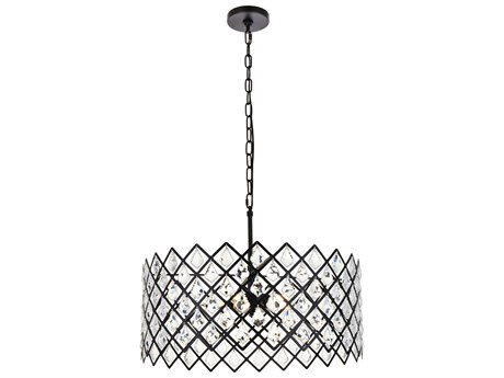 Elegant Lighting Lyla 5-Light Black Crystal Drum Pendant