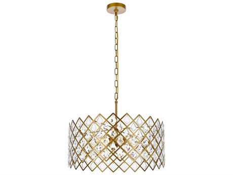 Elegant Lighting Lyla 5-Light Brass Crystal Drum Pendant