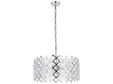 Elegant Lighting Lyla 5-Light Chrome Crystal Drum Pendant