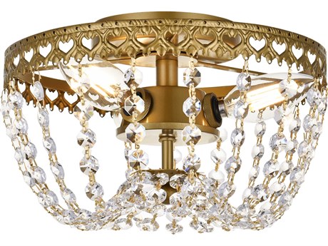 Elegant Lighting Kylie 3-Light Brass Crystal Flush Mount
