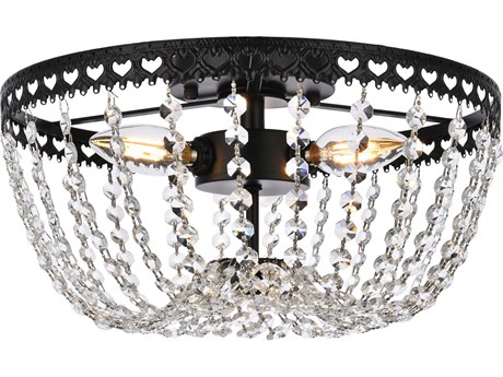 Elegant Lighting Kylie 3-Light Black Crystal Flush Mount
