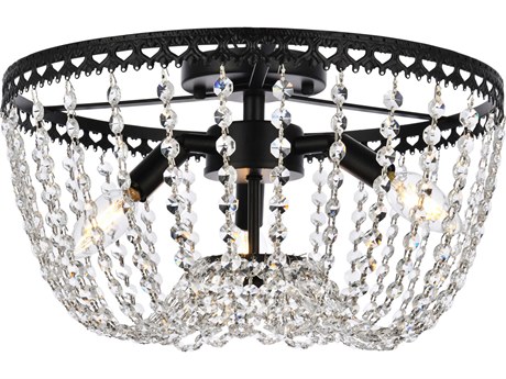 Elegant Lighting Kylie 3-Light Black Crystal Flush Mount