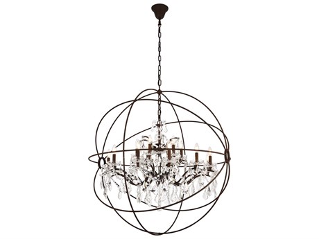 Elegant Lighting Urban 18-Light Red Rusted Painted Clear Crystal Candelabra Round Tiered Chandelier