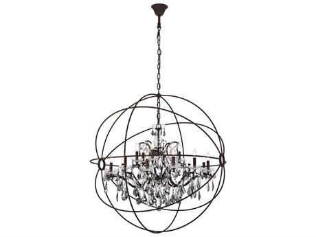 Elegant Lighting Geneva 18-Light Rustic Intent Brown Crystal Candelabra Chandelier