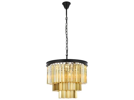 Elegant Lighting Sydney 9-Light Matte Black Gold Crystal Pendant