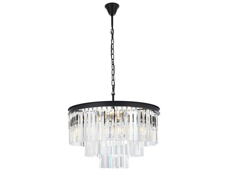 Elegant Lighting Sydney 9-Light Matte Black Clear Crystal Tiered Pendant