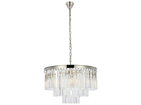 Elegant Lighting Sydney 9-Light Polished Nickel Clear Crystal Tiered Pendant