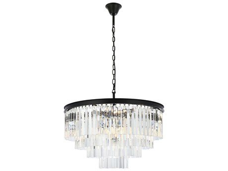 Elegant Lighting Sydney 17-Light Matte Black Clear Crystal Tiered Pendant