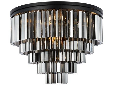 Elegant Lighting Sydney 17-Light Matte Black Silver Crystal Tiered Flush Mount
