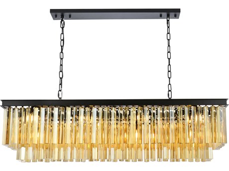 Elegant Lighting Sydney 12-Light Matte Black Gold Crystal Tiered Island Pendant