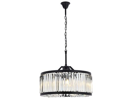 Elegant Lighting Chelsea 8-Light Matte Black Clear Crystal Drum Pendant