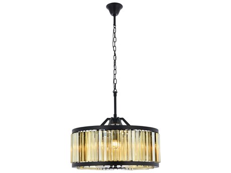 Elegant Lighting Chelsea 8-Light Matte Black Crystal Drum Pendant