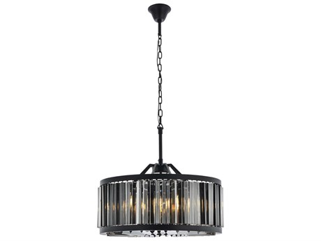 Elegant Lighting Chelsea 8-Light Matte Black Gray Crystal Drum Pendant