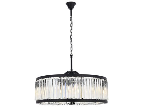 Elegant Lighting Chelsea 10-Light Matte Black Clear Crystal Drum Pendant