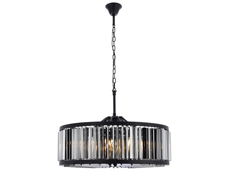 Elegant Lighting Chelsea 10-Light Matte Black Silver Crystal Drum Pendant