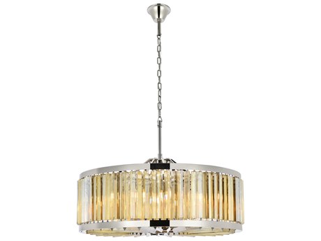 Elegant Lighting Chelsea 10-Light Polished Nickel Gold Crystal Drum Pendant