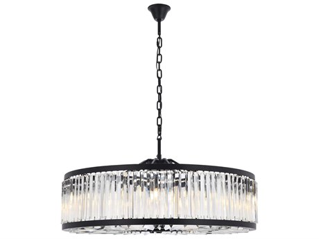 Elegant Lighting Chelsea 10-Light Matte Black Clear Crystal Drum Pendant