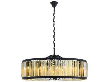 Elegant Lighting Chelsea 10-Light Matte Black Gold Crystal Drum Pendant