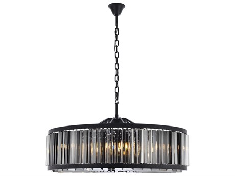 Elegant Lighting Chelsea 10-Light Matte Black Silver Crystal Drum Pendant