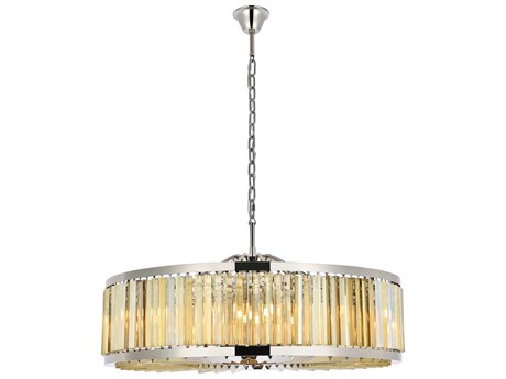 Elegant Lighting Chelsea 10-Light Polished Nickel Gold Crystal Drum Pendant